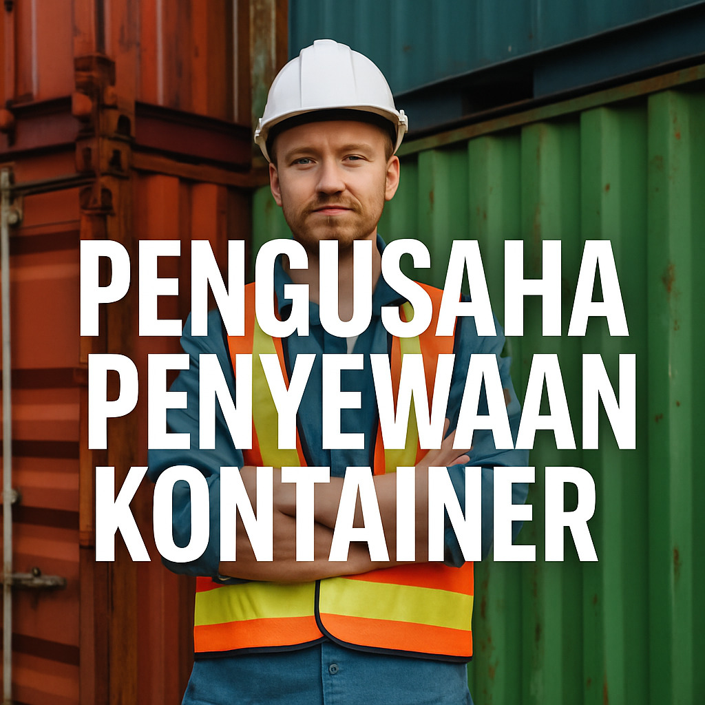 Pengusaha kontainer berdiri di depan deretan peti kemas.