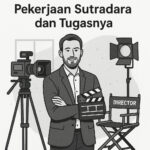 Ilustrasi digital seorang sutradara profesional di lokasi syuting.