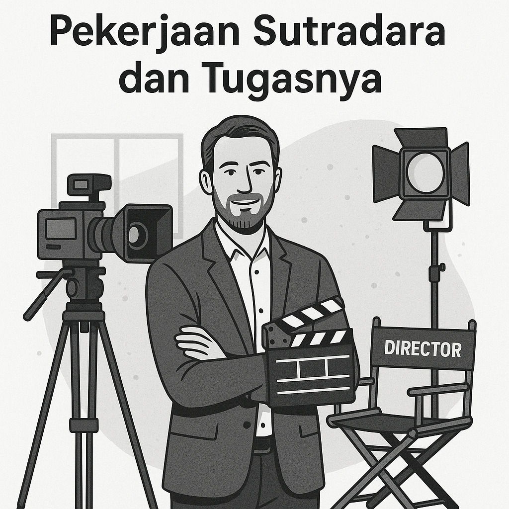 Ilustrasi digital seorang sutradara profesional di lokasi syuting.