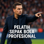 Pelatih sepak bola profesional menunjuk dengan tegas di pinggir lapangan