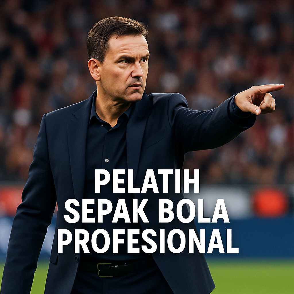 Pelatih sepak bola profesional menunjuk dengan tegas di pinggir lapangan