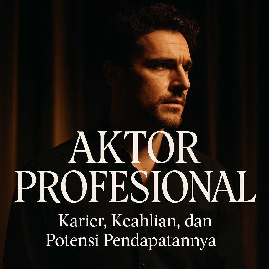 Aktor pria profesional dengan pencahayaan dramatis, tatapan serius ke arah samping.
