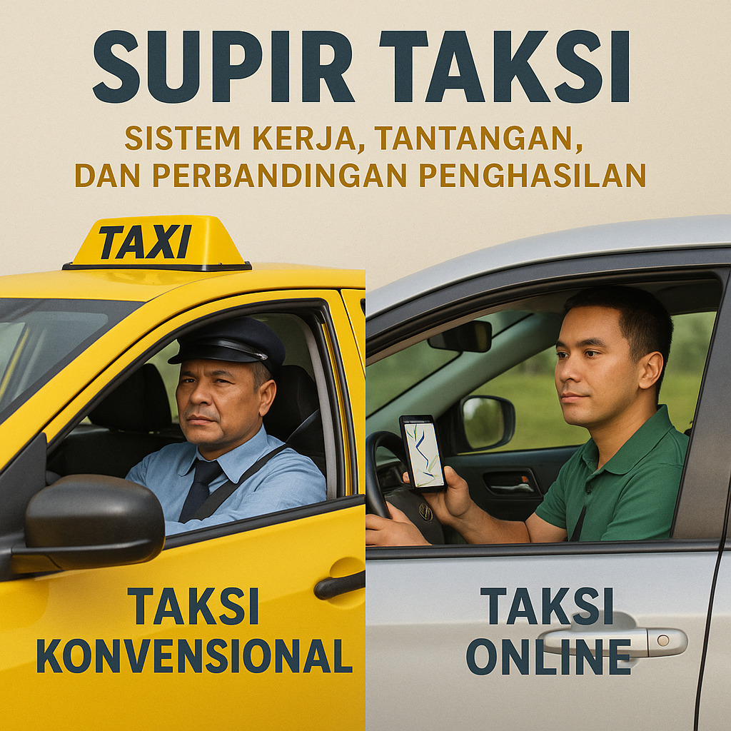 Supir taksi konvensional dan online duduk di mobil masing-masing.