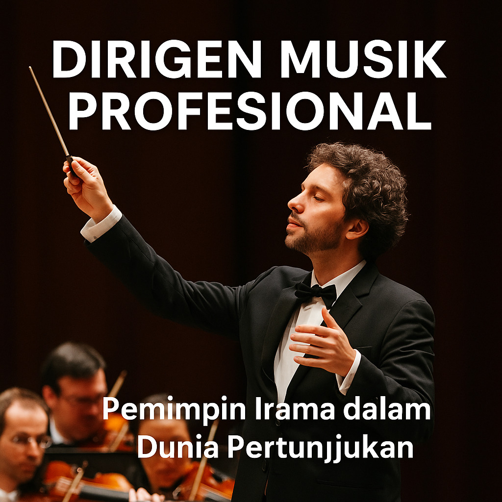 Seorang dirigen muda memimpin orkestra dengan penuh konsentrasi.